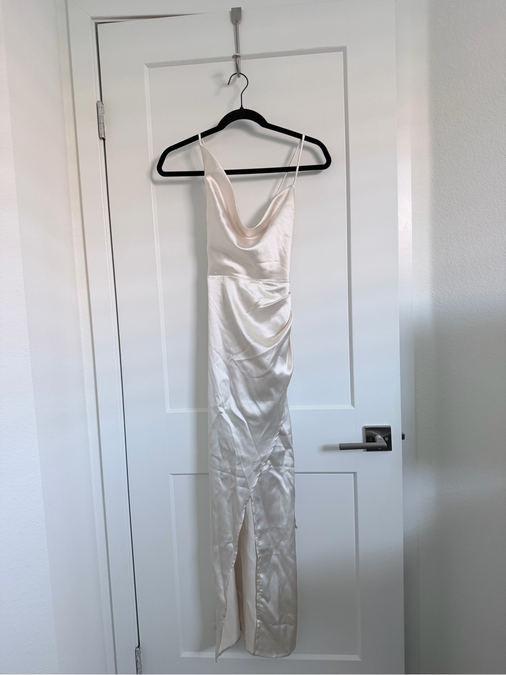 Elegant Cream Satin Slip Dress with Cowl Neck